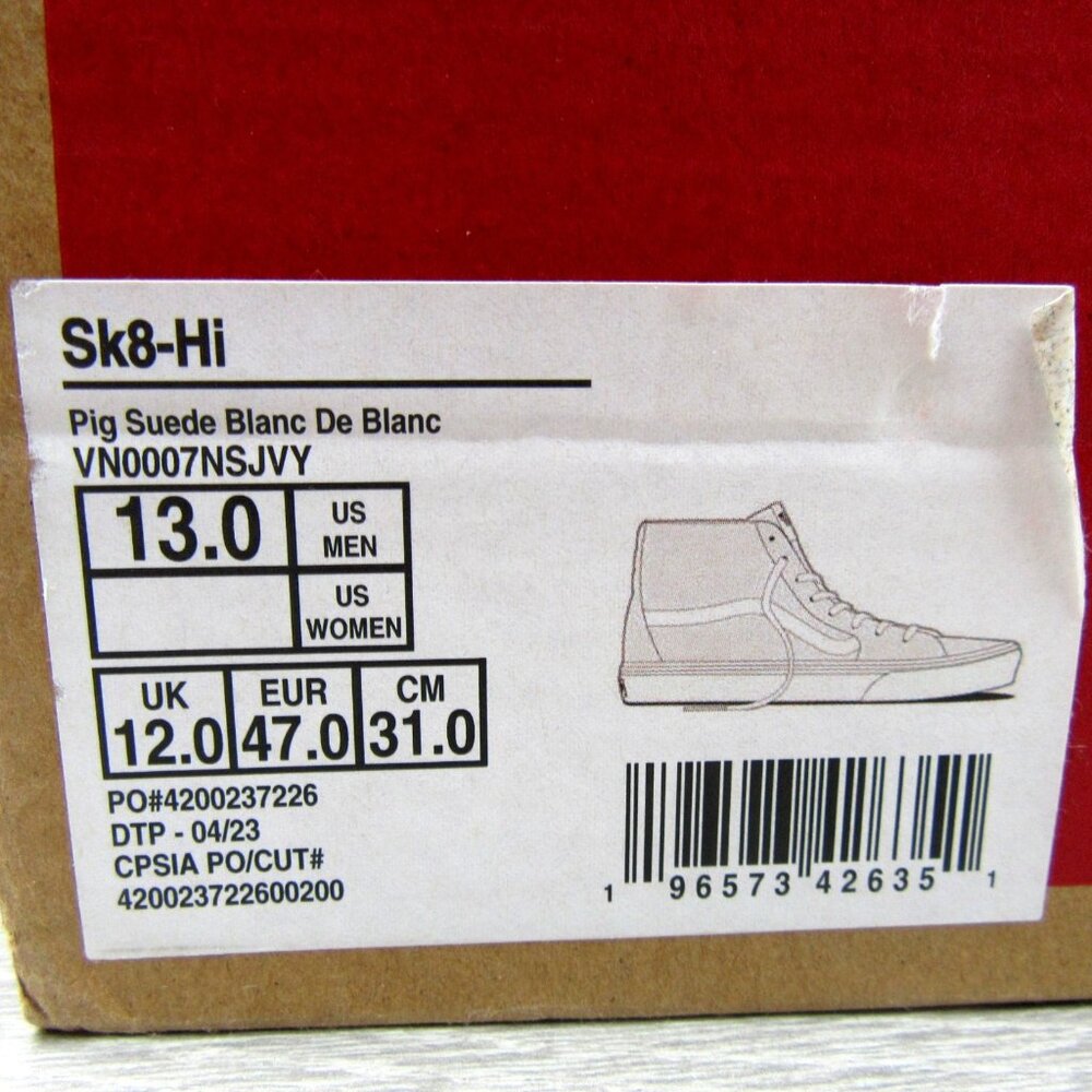 Vans Sk8-Hi Suede Sneakers Mens Size 13 Blanc De Blanc NEW - Picture 16 of 16